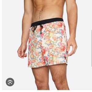Yoga crow mens lined hot yoga shorts sand floral 5" inseam fitness gym